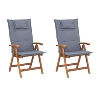 Beliani Set of 2 Garden Chairs with Cushions JAVA Acacia Wood Blue
