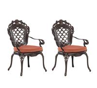 Beliani Set of 2 Garden Chairs with Cushions LIZZANO Metal Dark Brown, Brown