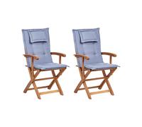 Set of 2 Garden Chairs with Cushions MAUI II Acacia Wood Blue