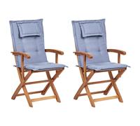 Beliani Set of 2 Garden Chairs with Cushions MAUI II Acacia Wood Blue