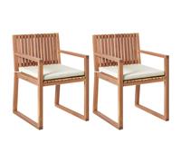 Set of 2 Garden Chairs with Cushions SASSARI PREMIUM Certified Acacia Wood Light Beige
