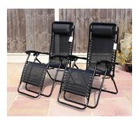 Set Of 2 Garden Gravity Sun Lounger Folding Sun Bed Relaxing Reclining Chairs (Black)