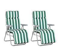 Set of 2 Garden Patio Outdoor Sun Recliners Loungers Folding Foldable Multi Position Relaxers Chairs with Cushions Fire Retardant Sponge Green White