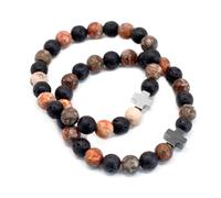 Set of 2 Gemstones Friendship Bracelets - Eternity - Leopard Skin Jasper & Lava Stone