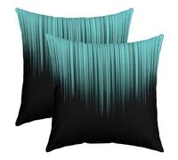 Set of 2 Geometric Abstract Ombre Throw Pillow Covers Teal Blue Black Striped Cushion Case for Home Living Room Decor Reversible Modern Abstract Art Decorative Throw Cushion Case 22x22 Inch