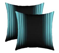 Set of 2 Geometric Abstract Ombre Throw Pillow Covers Teal Blue Black Striped Cushion Case for Home Living Room Decor Reversible Modern Decorative Throw Cushion Case 20x20 Inch