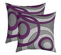 Set of 2 Geometry Circle Pillow Covers Stripes Line Art Cushion Covers,Gradient Purple Grey Modern Retro Grommet Throw Pillow Covers Boho Ombre Art Abstract Spiral Swirl Farmhouse Cushion Cases 20x20