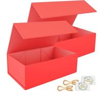 Set of 2 gift boxes, 24 x 15 x 7.6 cm, for presentations with lids, magnetic closure, rectangular, foldable, for proposal box, wedding, Christmas, Halloween, birthday (Red)