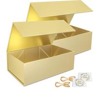 Set of 2 Gift Boxes, 24 x 15 x 7.6 cm, for Presentations with Lids, Magnetic Closure, Rectangular, Foldable, for Proposal Box, Wedding, Christmas, Halloween, Birthday (Gold)