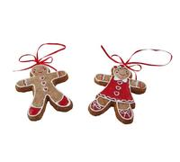 Set of 2 Gingerbread Man and Woman Hanging Christmas Decorations