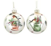 Set of 2 Gisela Graham Glass Robin on Watering Can Baubles