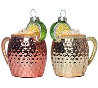Set of 2 Glass Blown Christmas Ornaments Moscow Mule Mug, Drinks Drinking Blown Glass Cocktail Ornaments for Christmas Tree Decorations