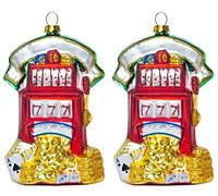 Set of 2 Glass Casino Slot Machine Ornament for Christmas Tree, Cute Hand Blown Glass Las Vegas Gambling Christmas Ornament
