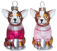 Set of 2 Glass Chihuahua Dog Christmas Tree Ornaments Decorations, Hand Blown Glass Animals Christmas Ornaments, Chihuahuas in Sweater