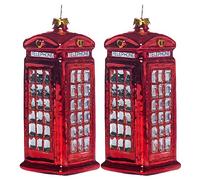 Set of 2 Glass Telephone Booth Christmas Tree Ornaments Decorations