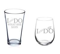 Set of 2 Glasses Stemless Wine & Beer Pint Glass I Still Do What She Says Funny Anniversary Vow Renewal