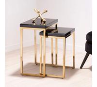 Orsina Durable Set Of 2 Nesting Tables, Glossy Black Topped Corner Table, Modern Design Decorative Table For Lounge