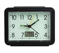 Set Of 2 Glow In The Dark Alarm Clocks With Temperature Reading - Battery Powered Large Easy To Read Analogue Display