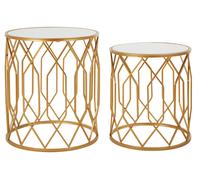 Premier Housewares Set Of 2 Round Bedside Table For Lamp Mirror Tops With Gold Finish Tables For Living Room Modern Metal Frame Table For Sides