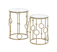HOMCOM Set of 2 Gold Nesting Coffee Table, Side Tables W/ Tempered Glass Top