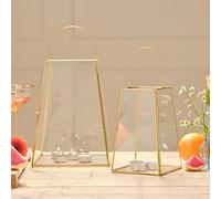 Set of 2 Gold Rimmed Hurricane Glass Candle Holders - Elegant Large and Small Set for Wedding or Home