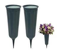 Set of 2 Grave Flower Holders Cemetery Flower Pots Vases Memorial Vases with Spike for Grave Decoration Green