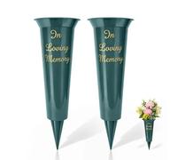 Set of 2 Grave Vases with Spike - Memorial Flower Pots for Graves, Plastic Cemetery Flower Holders, Large Vase for Graveside Flowers, Memorial Vases for Graves (Ilm Green)