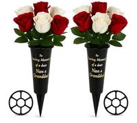 Set of 2 Grave Vases with Spike - Weather-Resistant Black Memorial Flower Holders for Graveside, Cemetery Vases for Fresh or Artificial Flowers, Durable Plastic with Grid Inserts (Grand Dad & Nun)