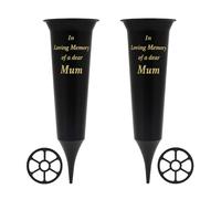 Set of 2 Grave Vases with Spike - Weather-Resistant Black Memorial Flower Holders for Graveside, Cemetery Vases for Fresh or Artificial Flowers, Durable Plastic with Grid Inserts (Special MUM)