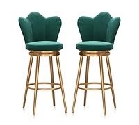 Set of 2 Green Velvet Bar Stools 360° Swivel Counter Height Chairs with Metal Legs Modern Dining Stools for Kitchen Island Home Office 65cm High