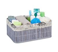 Set of 2 Grey Bamboo Storage Baskets Patterned Fabric Organiser Box Shelves