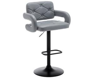 Set Of 2 Grey Bar Stools Plush Gas Lift , Breakfast Kitchen Bar Large Seat