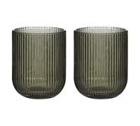 Set of 2 Grey/Black Tinted Embossed 270ml Ribbed Juice Water Tumbler Glasses (DK57)