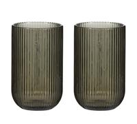 Set of 2 Grey/Black Tinted Embossed Ribbed Glass Highball Tumblers (DK53)