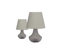 Set of 2 Grey Ceramic Round Fabric Shade Home Lobby Office Lights Table Lamps