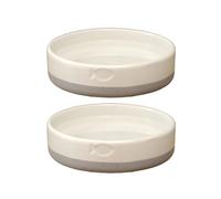 Set Of 2 Grey Colour Dip Fish Cat Bowls 13x4x13cm Speckle Stoneware Food Water Dishes