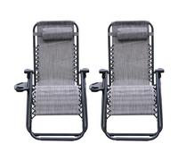 Set Of 2 Grey Heavy Duty Zero Gravity Chairs With Cupholders Garden Outdoor Patio Sun Loungers Folding Reclining Chairs Alivio Grey 2 Pack