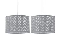firstchoicelighting Set of 2 Grey Pendant Shades, Easy Fit Ceiling Lightshades, Modern Cut Out Design, Diameter 30cm