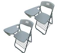 Set of 2 Grey Plastic Folding Chairs with Writing Tablet Sturdy Steel Frame for Office Training Conferences Business & Learning Sessions