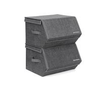 Set of 2 Grey Storage Boxes with Magnetic Hinged Lid