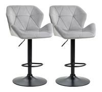 Set of 2 Grey Velvet Bar Stools Metal Frame Footrest Kitchen Breakfast Chairs