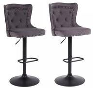 Set Of 2 Grey Winchester Plush Velvet Bar Stools Gas Lift Swivel Breakfast Kitchen Island Chairs Ring Knocker Back