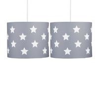 Set of 2 Grey with White Stars 25cm Light Shades First Choice Lighting White One Size