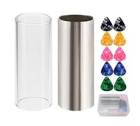 Set of 2 Guitar Sledges, Including 1 Stainless Steel, 1 Piece Glass, 10 Pieces Guitar Picks, Multi-Coloured, with a Plastic Box, Glass Slide for Microscope, Square