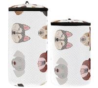 Set of 2 gym shoe bags, washing machine, shoe polish bag, shoe polish bag, brown with white dog faces, multifunctional, 1 size, modern, Multicolor., One size, modern, Multicoloured., One size, modern