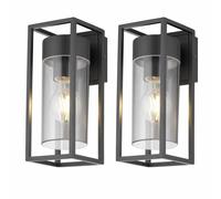 Set of 2 Hale - Black with Clear PC IP44 Outdoor Wall Lights First Choice Lighting Black One Size