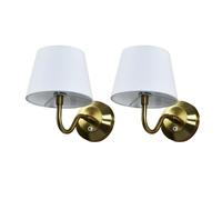 Set of 2 Hamilton - Brass Rechargeable Wall Lights with White Shades
