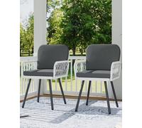 Set Of 2 Hand-Woven Pe Rattan Patio Dining Armchairs, Removable Cushions, For Garden Balcony Deck