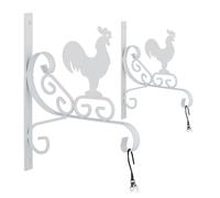 Set of 2 Hanging Basket Brackets Wall Mounted Plant Hanger Hook Rooster White