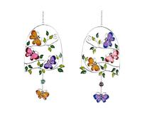 Set of 2 Hanging Decoration Tiffany Butterflies on Branch Length 32 cm Purple Colourful Acrylic (1, Butterfly Set)